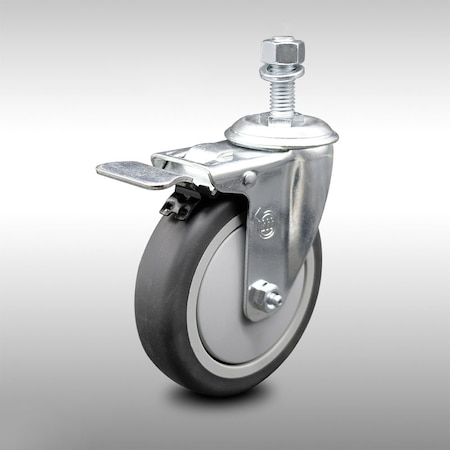 Service Caster 5 Inch SS Thermoplastic Rubber 1/2 Inch Threaded Stem Caster with Total Lock Brake SCC-SSTSTTL20S514-TPRB-121315